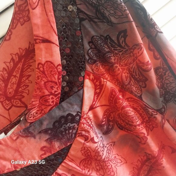 CJ Banks Womens Floral Print Top W/ Sequined Detail 3/4 Sleeve Lightweight Multi - Picture 2 of 8